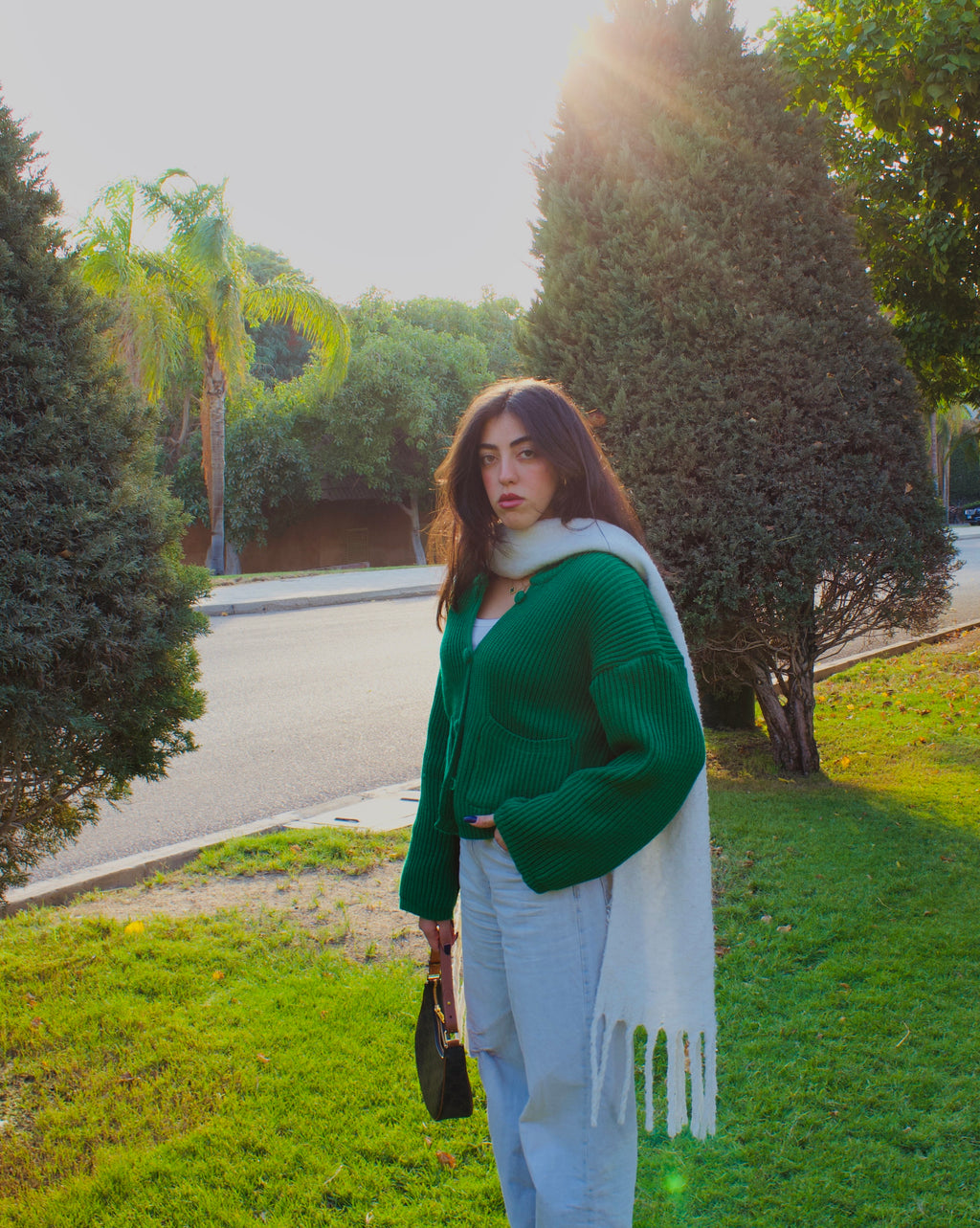 STATEMENT KNIT CARDIGAN IN GREEN