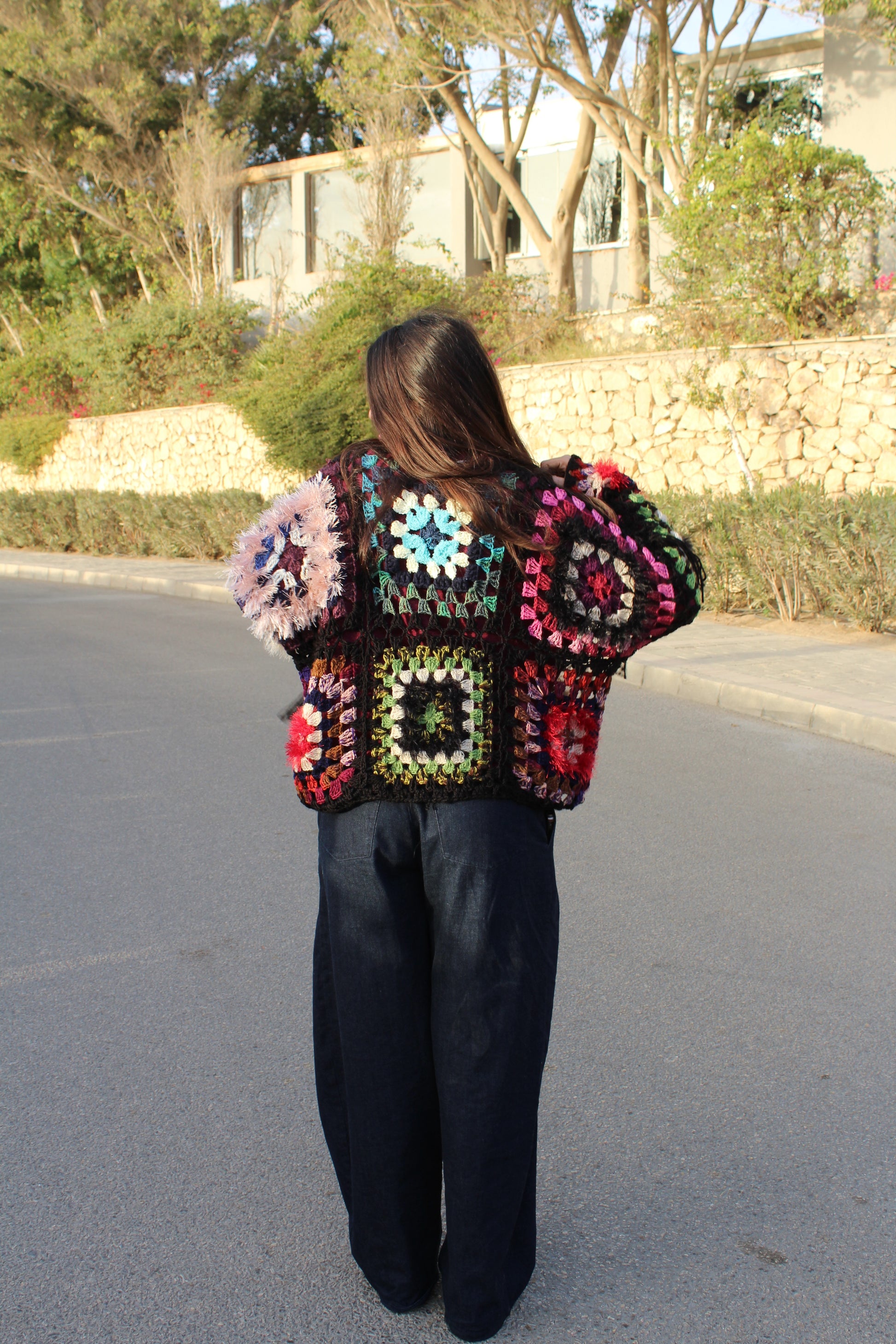 KROCHET KARDIGAN WITH FRINGE DETAILING IN CHOCOLATE SPRINKLES