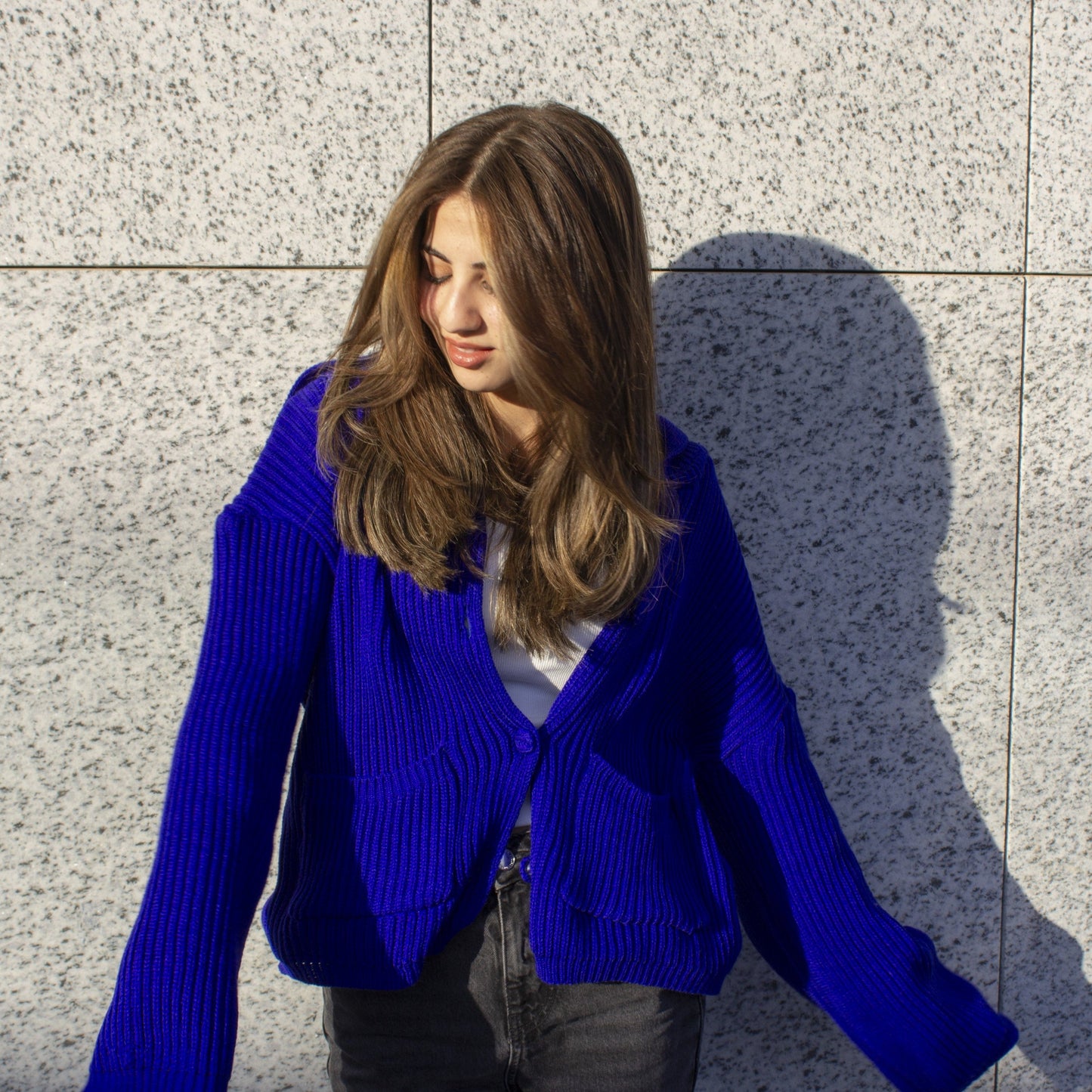 LIMITED EDITION STATEMENT KNIT CARDIGAN IN COBALT BLUE