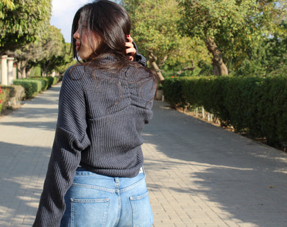 RELAXED-FIT KNIT SHRUG IN CHARCOAL GREY