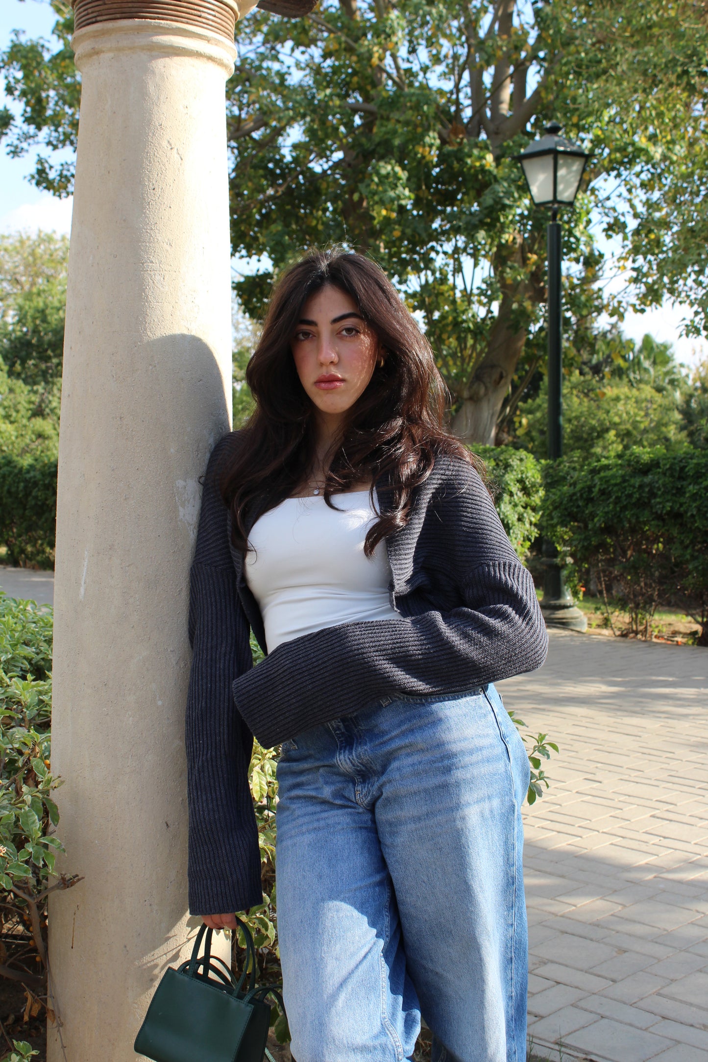 RELAXED-FIT KNIT SHRUG IN CHARCOAL GREY