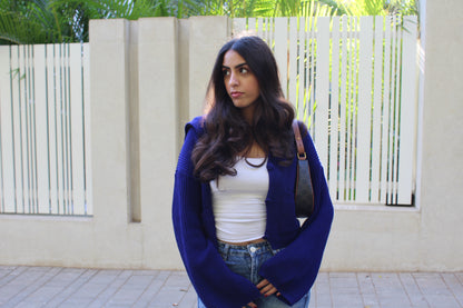 LIMITED EDITION STATEMENT KNIT CARDIGAN IN NAVY BLUE