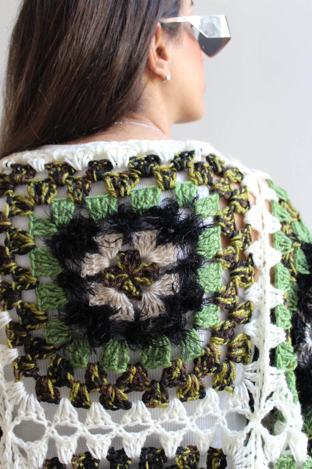 KROCHET KARDIGAN WITH FRINGE DETAILING IN KIWI SURPRISE