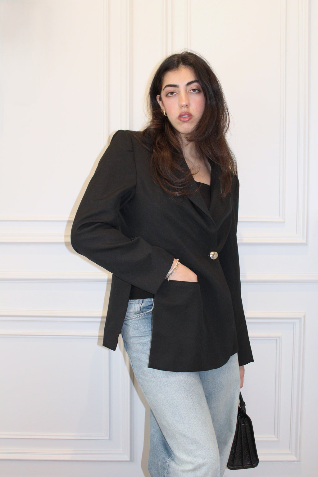 ASYMMETRIC SLIT BLAZER WITH METAL DETAIL (PREORDER)