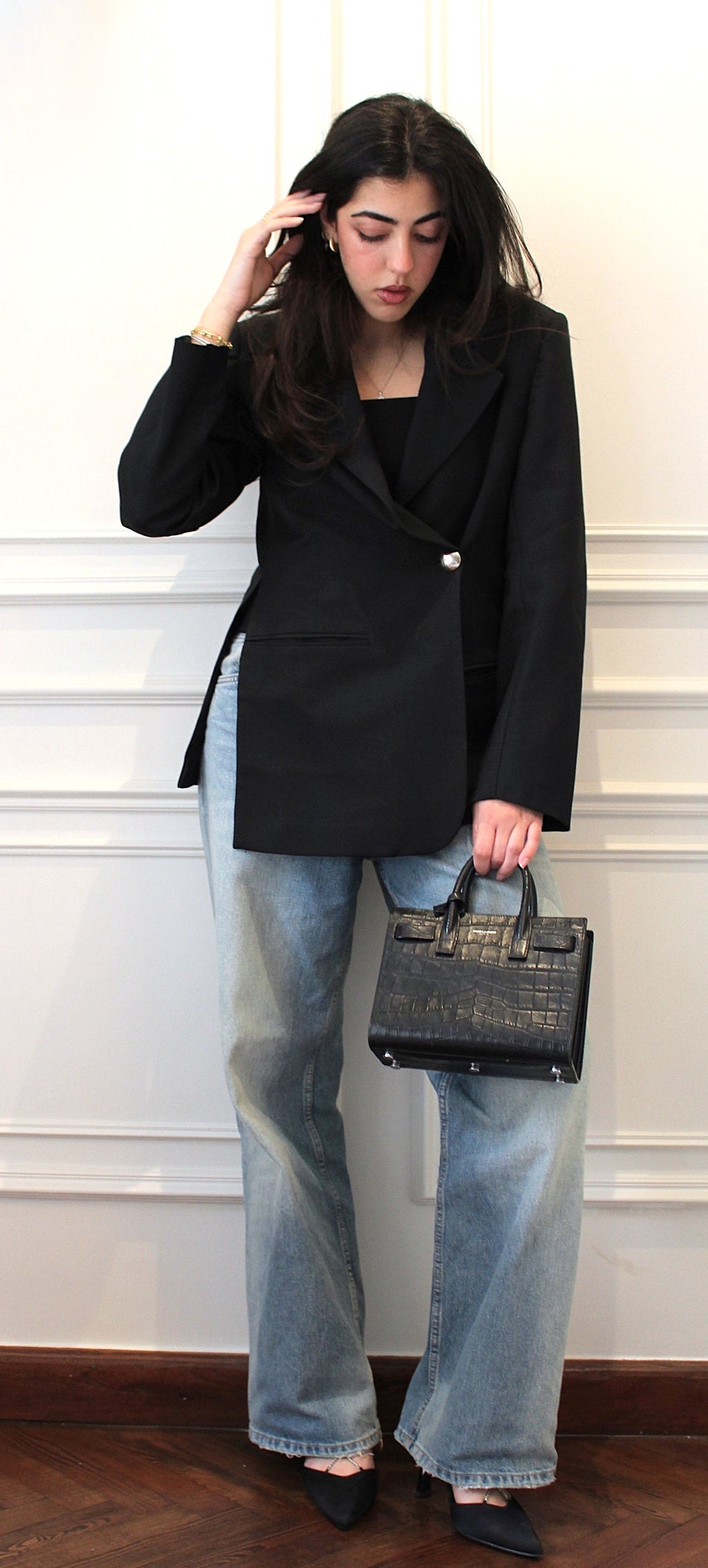 ASYMMETRIC SLIT BLAZER WITH METAL DETAIL (PREORDER)